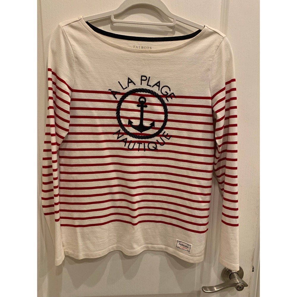 Talbots Nautical Striped Long Sleeve Top Anchor‎ Graphic XS